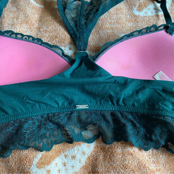 Pink VS Forest Green Lace Push Up - Picture 4 of 6